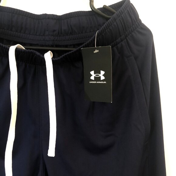 Under Armour Men Sports Style Pique Track Pants Knit Warm Up Navy White Size L - Picture 5 of 10